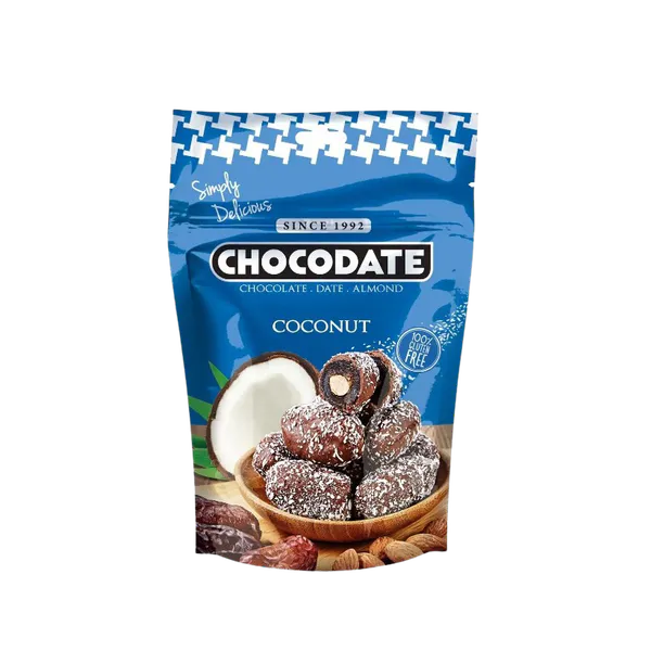 Hovedbilde Chocodate Dadler - Kokos, Sjokolade og Mandel 90g